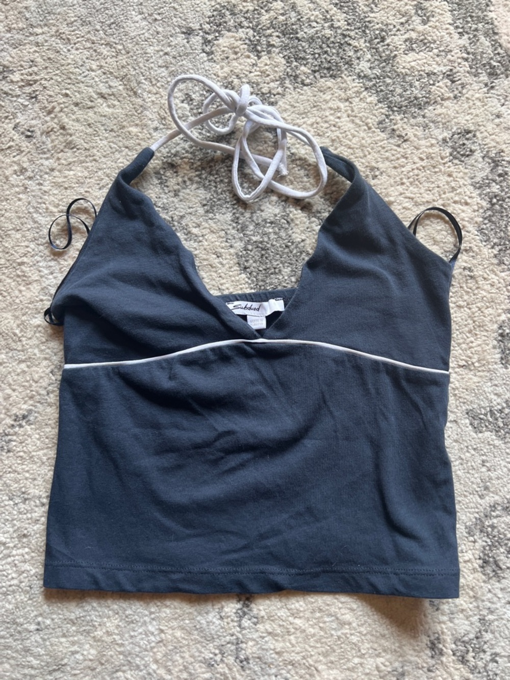 Subdued navy Halter Camisole with White Piping